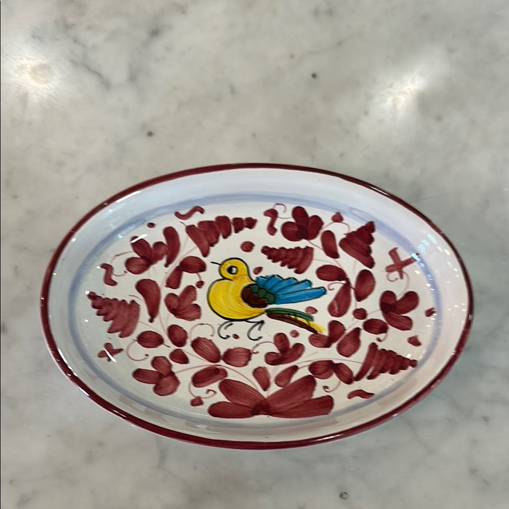 White and Red Trinket Oval Dish